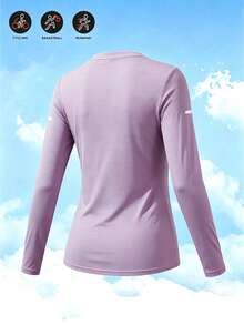 Women's Mesh Breathable Long Sleeve Slim Fit Elastic Outdoor Sun Protection Sports Running Set, Versatile And Comfortable - Lilac Purple - View 4