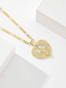 1PC European & American Classic Style Copper Inlaid Zirconia Suitable For Layering Vintage Gold Heart-Shaped Our Lady Of Guadalupe/Virgin Mary Guardian Light Limited Edition Necklace, Suitable For Christmas/Thanksgiving/Halloween/Mother's Day/Valentine's Day Couples/Friends/Fellow Believers Gift, Catholic First Communion, Gift, Daily & Holiday Wear Prayer - Yellow Gold - View 6