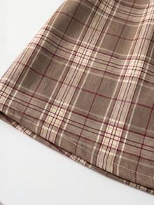 Girls' Spring/Autumn New Plaid Dress, Brown Check 2 In 1 Peter Pan Collar Long Sleeve Princess Dress - Khaki - View 7