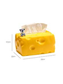 1pc Creative Cheese‑Shaped Tissue Box With Silver Bear Ornament, Plastic Decorative Napkin Holder, Cute Desktop Tissue Dispenser For Living Room Coffee Table Bedroom Home Tabletop Decor Tissue Box Tissue Box Holder - Multicolor - View 11