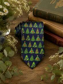1pc Men's Christmas Holiday Outfit With Christmas Tree Tie. Suitable For Christmas Wear - Dark Blue Christmas Tree - View 3