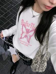 Y2K甜酷風白色紮染蝴蝶印花長袖T恤女款 寬鬆顯瘦韓系百搭上衣 - 白色 - 查看 2