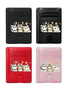 Slim Multi Slot Card Holder With Cute Cat Pattern,Mini Credit Card Wallet Portable Id Card Case For Women,Credit Card Holder Money Clip With Id Window - Multicolor - View 1