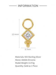 1PC 925 Sterling Silver Square Dangle Charm Pendant Bead Decor Geometric Detachable Charm Attachment For Hoop Earrings Jewelry Accessory Daily Wear - Gold - View 7