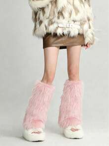1 Pair Y2K Style Women's Plush Warm Leggings, Soft Fluffy Boot Covers, Suitable For Winter, Halloween And Santa Claus Costume Matching - Multicolor - View 5