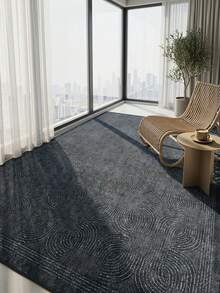 1PC Dark Gray Background Repeating Arc Geometric Grid Area Rug, Modern Minimalist Faux Cashmere Rectangular Distressed Washed Texture Machine Washable Mat, Suitable For Living Room Bedroom Study Home Decor - Multicolor - View 2