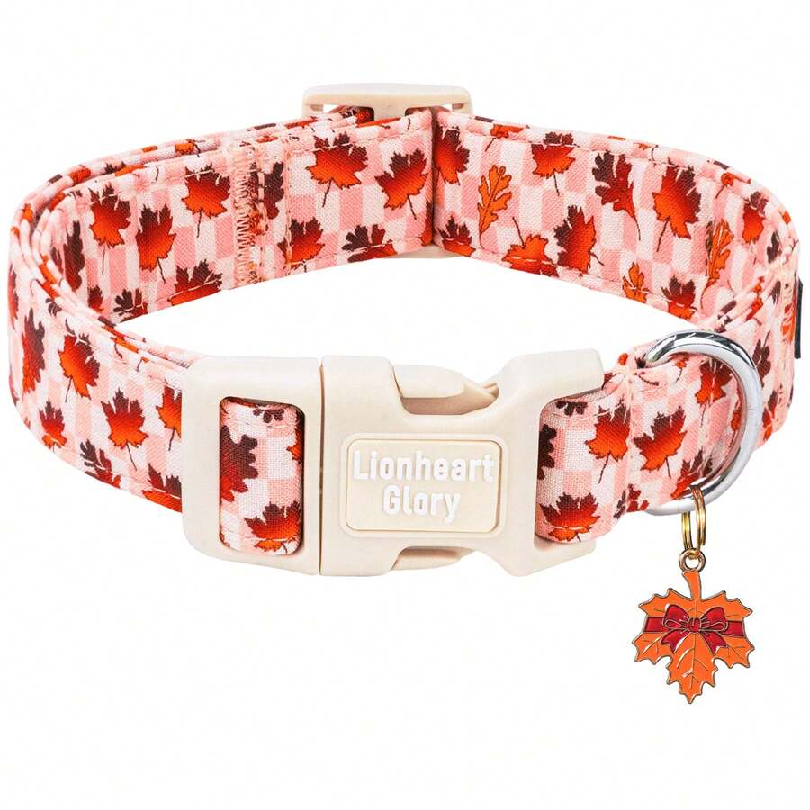 Lionheart Glory Fall Dog Collar Maple Leaf Print Pet Collar Small Medium Large Dog Collars - Burnt Orange - View 1