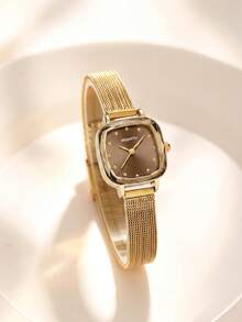 REBIRTH 1pc Women's Vintage Luxury Minimalist Fashion Casual Artistic Personalized Watch Suitable For Daily Wear - Coffee Brown - View 3