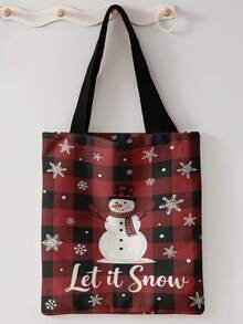 1pc Christmas Plaid Print Print Shoulder Tote,Large Capacity For Books,Groceries & Daily Beach Travel School Use.For Students, Great Daily Bag Or Gift - Red - View 13