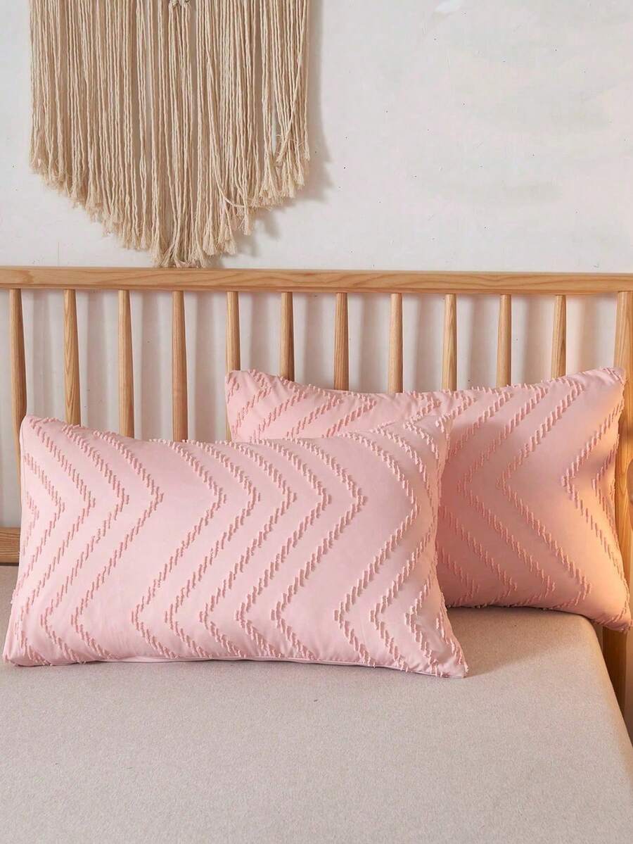 2 piezas de fundas de almohada acolchadas (sin relleno de almohada incluido), fundas de almohada minimalistas rosas para el hogar - Rosa - Ver 1
