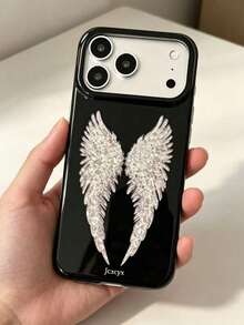 Y2K Fashion Cute Glitter Dark Angel Wings Phone Case, Compatible With IPhone 17 Pro Max 17 Pro 17 16 Pro Max 16 Pro 16 15 Pro Max 15 Pro 15 14 Pro Max 14 Pro 14 13 Pro Max 13 Pro 13, Vintage Girly Style Shockproof Soft Shell Back Cover - Black Wings - View 4