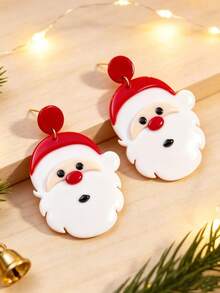 1 Pair Exaggerated Personalized Christmas Holiday Atmosphere Santa Claus Head Sweet Cute Earrings Ear Pendants - Red and White - View 5