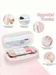 Large Capacity Multi-Function Pencil Case, Pencil Bag, Student Stationery Storage Box, Back To School Supplies, Expandable Large Capacity Pencil Holder, Diagonal Fabric Stationery Storage Bag With Pen Slots - Multicolor - View 6