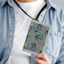1pc Cool Cartoon Game Console Trifold Wallet, Neck Hanging Wallet, Gift For Boys And Girls, Suitable For Daily Use - Grey - View 4