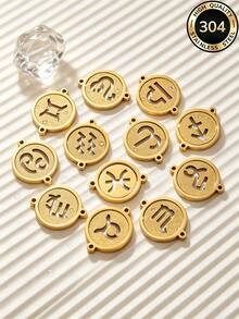 1/5pcs Zodiac Connector Pendant, 18K Gold Plated 304 Stainless Steel Double Hole Zodiac Pendant, Non-Fading DIY Jewelry Accessories - Zodiac Connector Ring - View 7