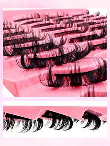 1 Set Mixed False Eyelashes, Russian Strip Lashes, D Curl, Wispy Natural Look, 16mm Fluffy Faux Mink Lashes, Like Eyelash Extensions, Fluffy Cat Eye Look, False Tail Lengthening Eyelash Set - Black - View 5
