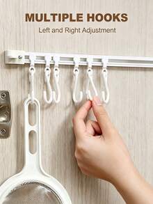 Kitchen Rail Hook Rack With Hooks, No Drilling Required, Hanging Pot Rack For Kitchen, Bathroom And Office, Sliding Multi-Functional Wall-Mounted Storage - View 5