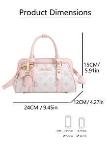 Carit & Koty 1件女款手提包，PU皮革斜挎包，附可調節長肩帶，適合女性日常通勤、約會、購物、場合使用，單肩包，包飾吊飾 - 粉色 - 查看 9