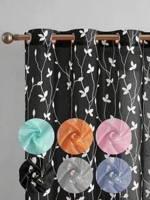 1pc/2pcs Premium Boho Style Embroidered Sheer Curtains For Living Room & Bedroom, Minimalist Line Art Voile Drapes, Fade Resistant Soft Light Blocking Breathable Home Decor, Easy To Install And Maintain - Black - View 1