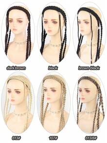 24 Inch Boho Pre Braided Headband For Women Long Hanging Synthetic Braids With Silver Decor Hairpiece For Daily Party Music Festival Halloween - Multicolor - View 8