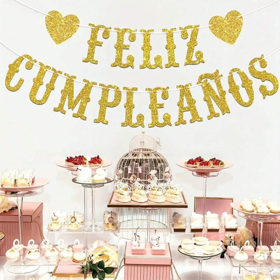 1 Piece, Black/Gold/Blue Spanish 'Happy Birthday' Banner, Mexican -Themed Birthday Party Decoration, Suitable As A Birthday Party Decoration Banner - Multicolor - View 1