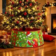 The Grinch Christmas Tree Collar Cartoon Print Tree Base Decorative Cover Christmas Tree Skirt Ring Holiday Home Party Decoration Suitable For Family And Adults - Multi-color - View 4