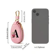 Black Letters A-Z Car Key Protection Cover PU Key Bag Mini Car Key Bag Key Ring Wallet Zipper Charter Keychain Male And Female Universal Key Ring Gift - Multicolor - View 4