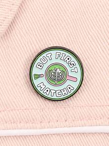 1pc Cute Cartoon Metal Oil Drip Matcha Drink Pattern Brooch For Women's Bags And Clothing Daily Decoration - Green - View 3