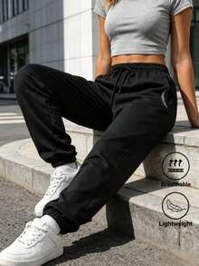 Women's New Jogger Sweatpants, Drawstring, Elastic Waist, Printed Design, Suitable For Street, Home Leisure, Outdoor Sports, All-Season Wear - Black - View 10