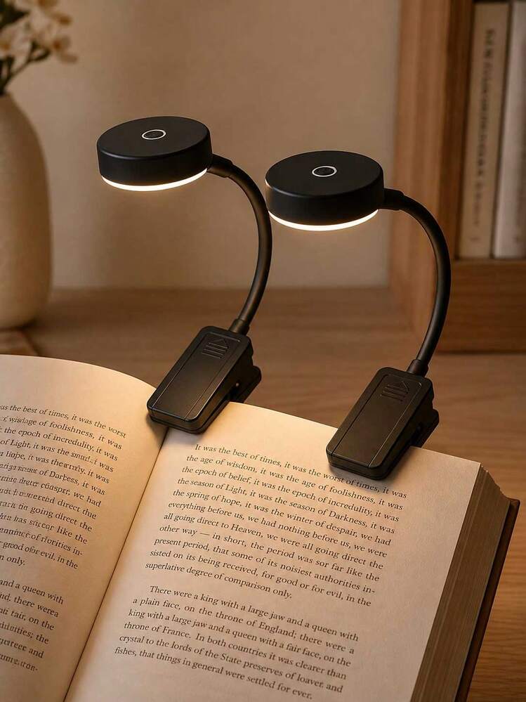 4件組 4-LED 黑/白色夾式書燈，護眼閱讀燈，3種色溫，可調光，迷你便攜夾式閱讀燈（不含電池） - 多色 - 查看 9