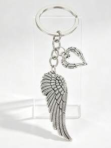 1pc Heart Angel Wings Keychain Phone Bag Backpack Pendant, Handbag Accessory, Souvenir Gift - Antique Silver - View 2