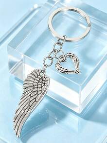 1pc Heart Angel Wings Keychain Phone Bag Backpack Pendant, Handbag Accessory, Souvenir Gift - Antique Silver - View 4