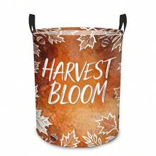 1PC Harvest Autumn Maple Leaf Acorn Print Round Laundry Basket Large Capacity Storage Hamper With Handles Bedroom Dorm Home Organization Decorative Foldable Container Fall Season Decor - Burnt Orange - View 7