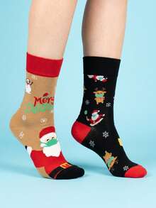 1 Pair Women's Mid-Calf Socks, Unisex Couple Socks, All-Season Regular Thickness, Cute Jacquard Casual Light Sports Socks, Fashionable Versatile Colorful Food Animal Vegetable Pattern Christmas - Multicolor - View 6