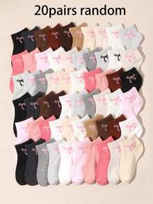 10/20 Pairs Random Girls' Bowknot Print Boat Socks, Multi-Color Mixed Low-Cut Invisible Short Socks, Breathable Comfortable Non-Stuffy, Spring/Summer Thin Low-Top Socks, Versatile Daily Commute Socks - Multicolor - View 6