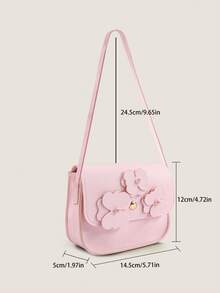 1pc New Floral Sweetheart Mini Square Bag With Flower Decoration, Dreamy Cute One Shoulder Handbag - Pink - View 6