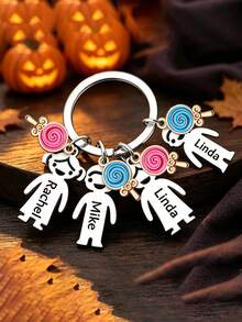 Halloween Custom Candy Keychain, Trick-Or-Treat Series. Personalized Engraved Stainless Steel Name Keychain, Custom Family Gift For Holidays - Silver - View 8