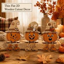 3pcs Halloween Wooden Autumn Decorative Signs With Stands, Pumpkin And Maple Leaf Accents, Thanksgiving Harvest Season Desktop Wall Home Display Decor - Multicolor - View 3