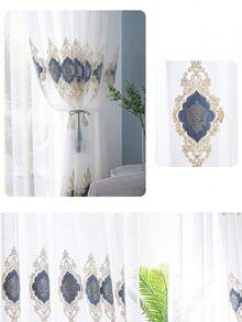 1pc Rod Pocket Modern Minimalist European Embroidered Sheer Curtain For Living Room Bedroom Balcony Bay Window Decor - Multicolor - View 10