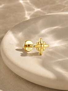 1Pc 925 Sterling Silver Eight-Pointed Star Nose Stud Hypoallergenic Cartilage Body Piercing Jewelry Nose Rings For Women Men Daily Wear & Gifts - Gold - View 2