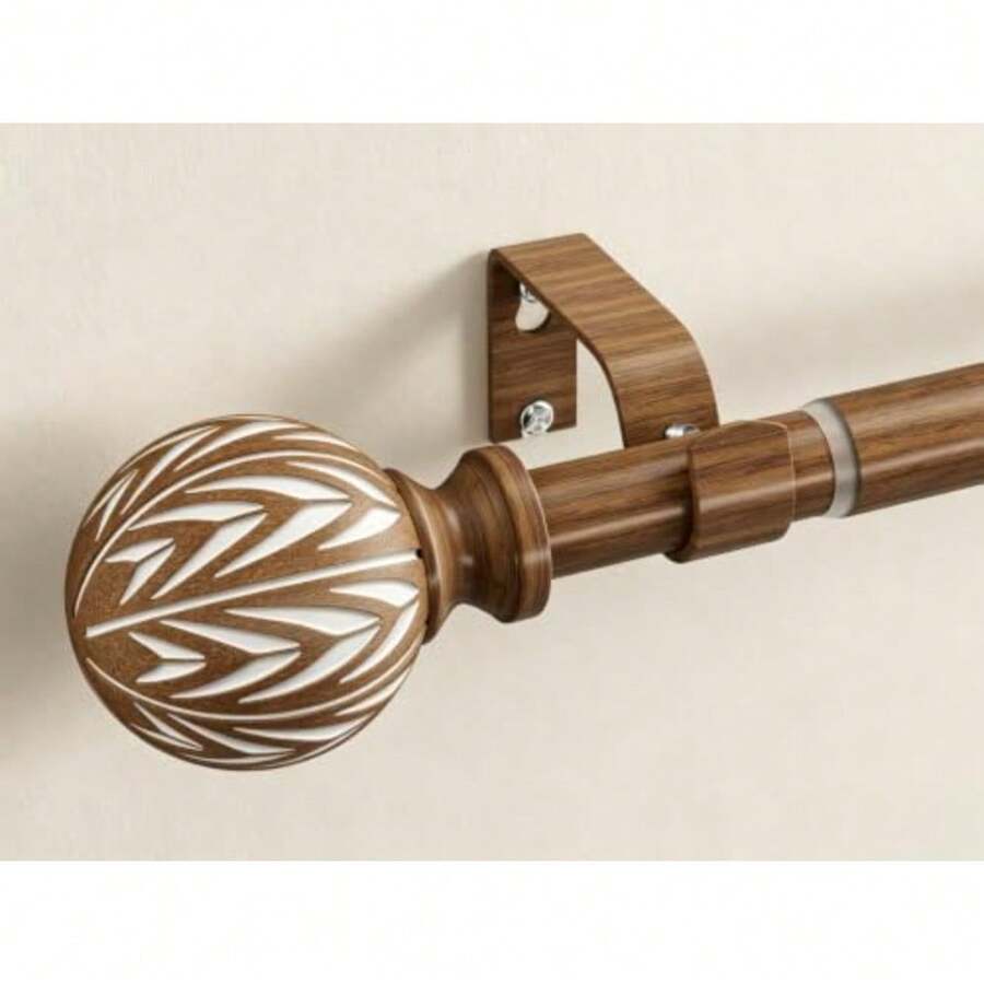 Wood Curtain Rods 1" Adjustable Boho Window Treatment Rods - Natural Wood - View 1