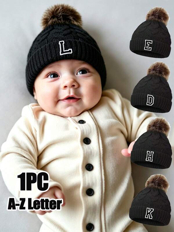 1PC Baby A-Z Letter Knitted Caps Baby Girls Hat Single Pom Kids Beanie Cap Infant Accessories Children Hats Elastic 0-3Y Toddler Girl Boy Hat