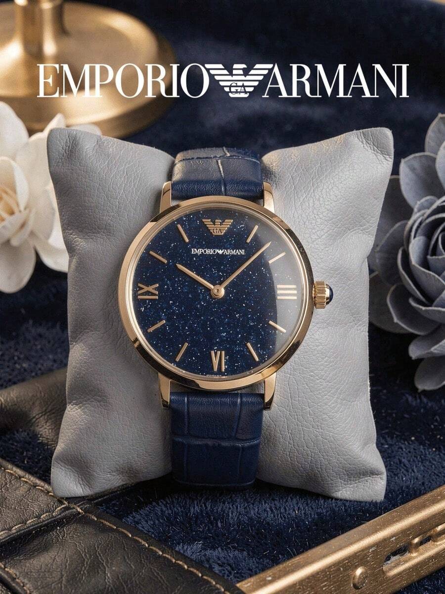 Armani AR11424 Women Wrist Watch, Rose‑Gold Round Case Dreamy Glitter Starry Sky Blue Dial, Stylish Statement Accessory For Ladies Date & Party Look - Blue - View 1