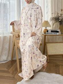 1 buah Abaya Terbuka dengan Desain Cetak Segar, Cocok untuk Pakaian Sehari-hari dan Sholat Wanita, Pakaian Islami Muslim, Sepanjang Musim - MultiWarna - View 8