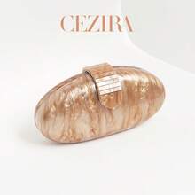 CEZIRA Small Acrylic Evening Clutch Bag For Women, Oval-Shaped Elegant Fashion Magnetic Closure Metal Chain Wallet, Suitable For Dates, Banquets, Weddings, Parties - Multicolor - View 10