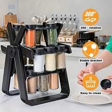 Christmas Gift For Her, Premium 18 Piece Rotating Ferris Wheel Spice Rack Set, Glass Jars With Airtight Lids, Space Saving Kitchen Storage Organiser, Hostess Gift - Default - View 9
