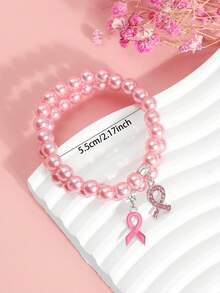 European And American Breast Cancer Awareness Pink Beaded Bracelet For Women, Pink Ribbon Pendant Hand Accessory - Multicolor - View 5
