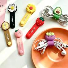 7 piezas Organizador de cables de PVC con diseño de frutas de dibujos animados, organizador de cables lindo para estudiantes niñas, almacenamiento de cables de auriculares, cables de datos, cables de carga, gestión de cables - AA - Ver 2
