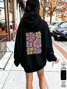 Oversized Women's Sweatshirt For Autumn/Winter, Long-Sleeve Hoodie With Pockets, Casual Top, Y2K Style, Daily Letter Graphic Print, Unisex Black - Black - View 4