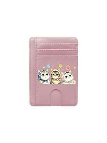 Slim Multi Slot Card Holder With Cute Cat Pattern,Mini Credit Card Wallet Portable Id Card Case For Women,Credit Card Holder Money Clip With Id Window - Multicolor - View 11